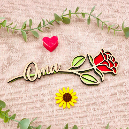 Holzblume Muttertagsgeschenk - Blume aus Holz personalisiert mit Namen