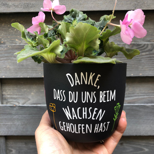 Flower pot black or white "Thank you for helping me/us grow" - farewell gift teacher or educator - personalized